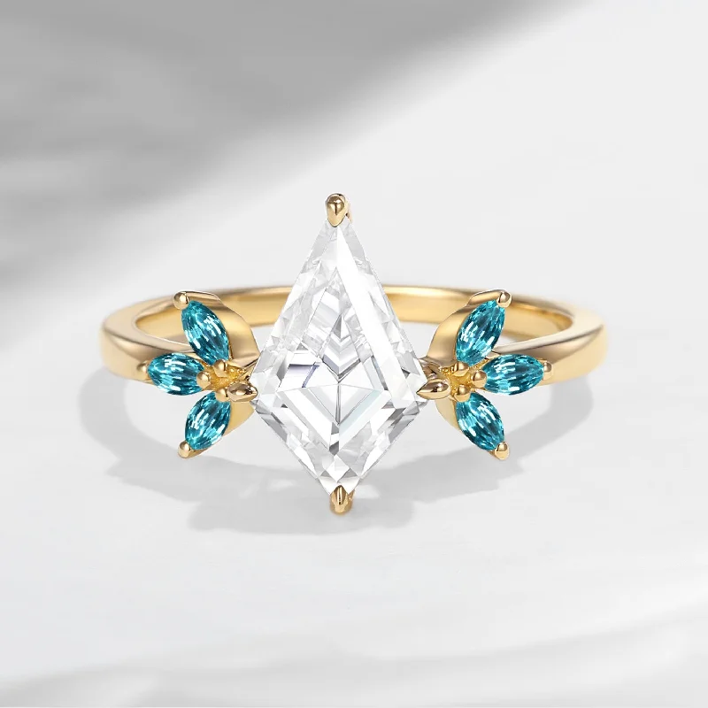 diamond engagement rings for women -Unique Kite Shaped Moissanite & Lab Paraiba Butterfly Engagement Ring