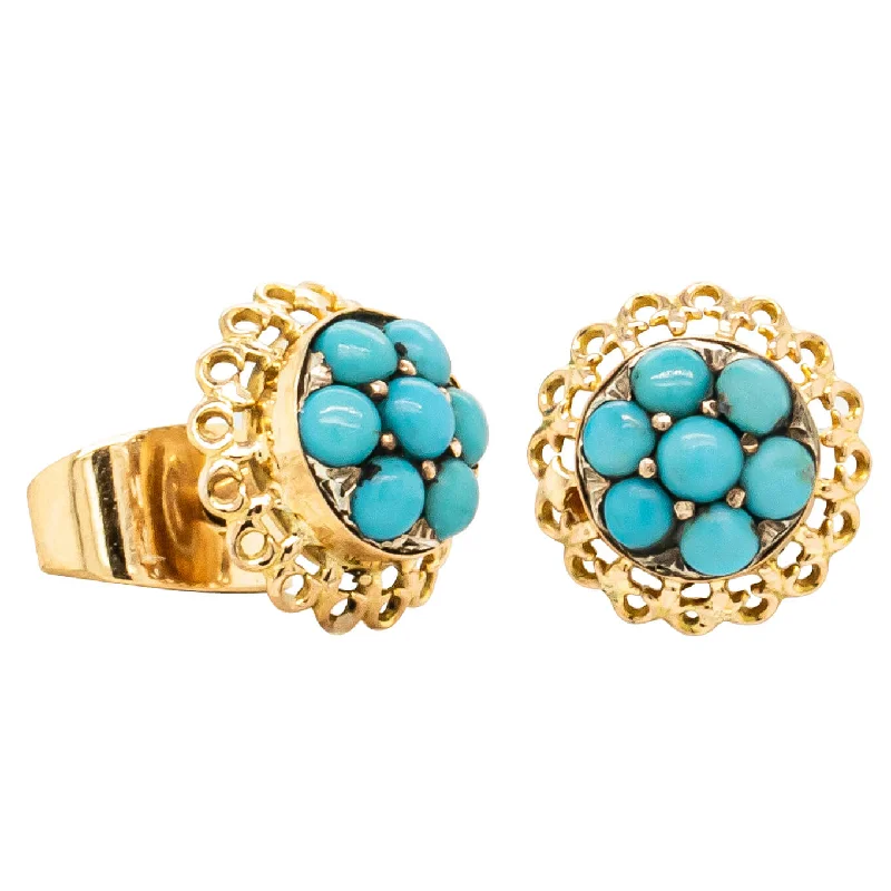 hoop earrings for women -Deja Vu 14ct & 9ct Yellow Gold Turquoise Cluster Earrings