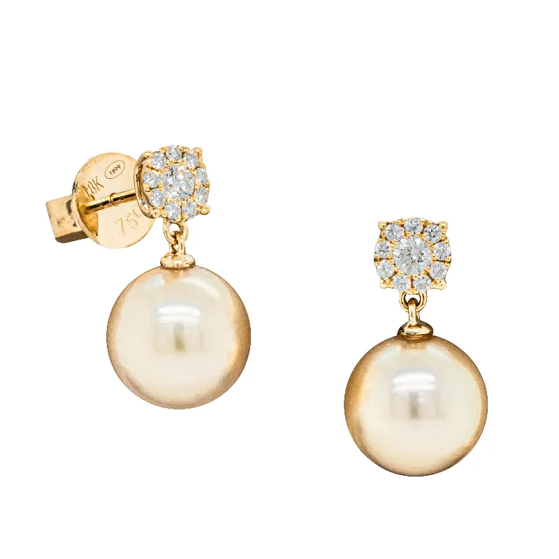 simple stud earrings for women -18ct Yellow Gold 10.5mm South Sea Pearl & Diamond Galaxy Earrings