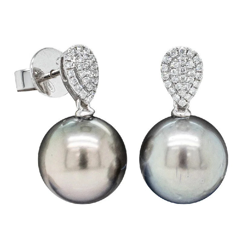 unique earrings for women -18ct White Gold Black Pearl & Diamond Aegean Earrings