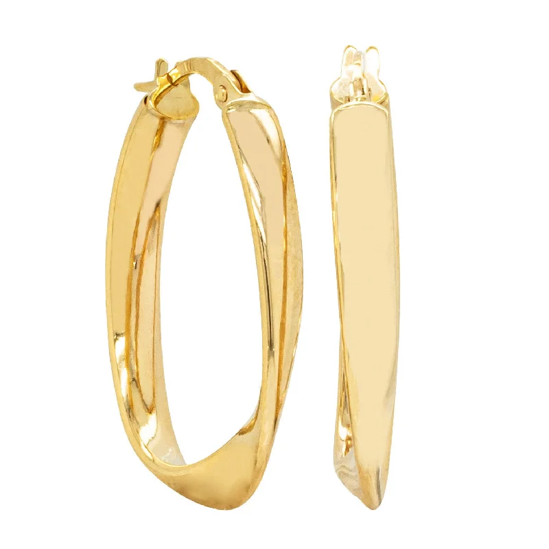 luxury pearl earrings -9ct Yellow Gold Oval Ribbon Hoop Earrings