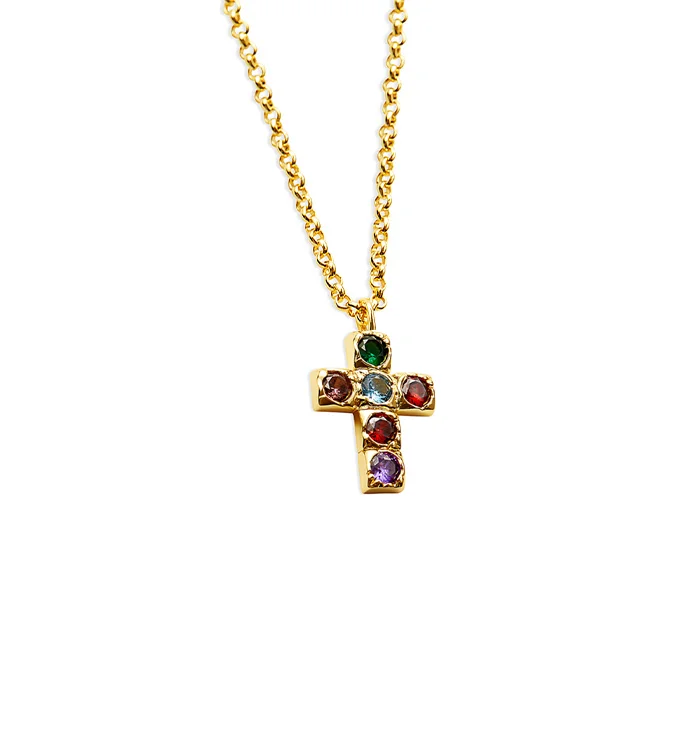 cute necklaces for women -THE MULTICOLOR SMALL BEZEL CROSS