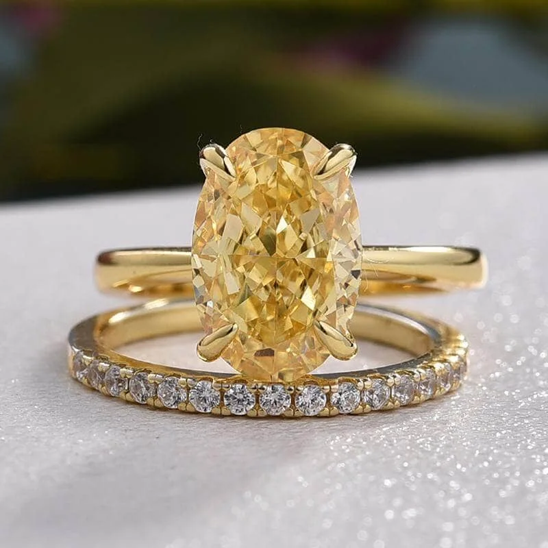 princess cut diamond engagement rings -Yellow Gold Oval Cut Yellow Sapphire Engagement Ring Set