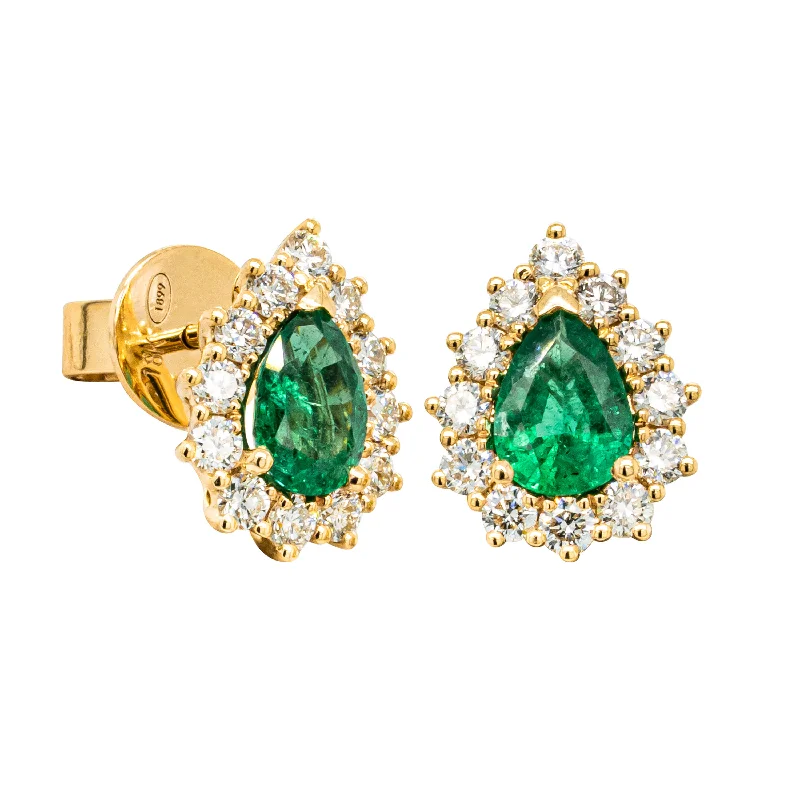 gold plated earrings -18ct Yellow Gold 1.24ct Emerald & Diamond Belle Earrings