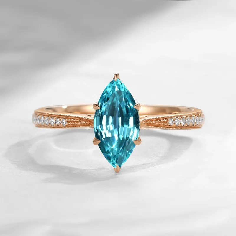 engagement rings with colored diamonds -Antique Marquise Lab Paraiba Engagement Ring