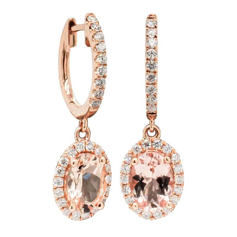 gemstone dangling earrings -18ct Rose Gold 1.30ct Morganite & Diamond Drop Earrings