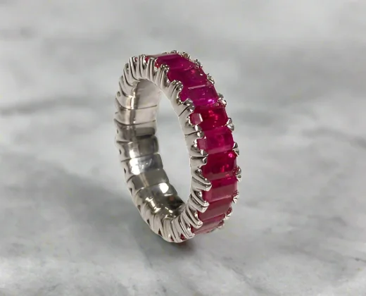 beautiful cocktail rings for women -Khloe 6.82 Carats Emerald Cut Ruby Gemstone Eternity Band in 18k White Gold By Mike Nekta NYC