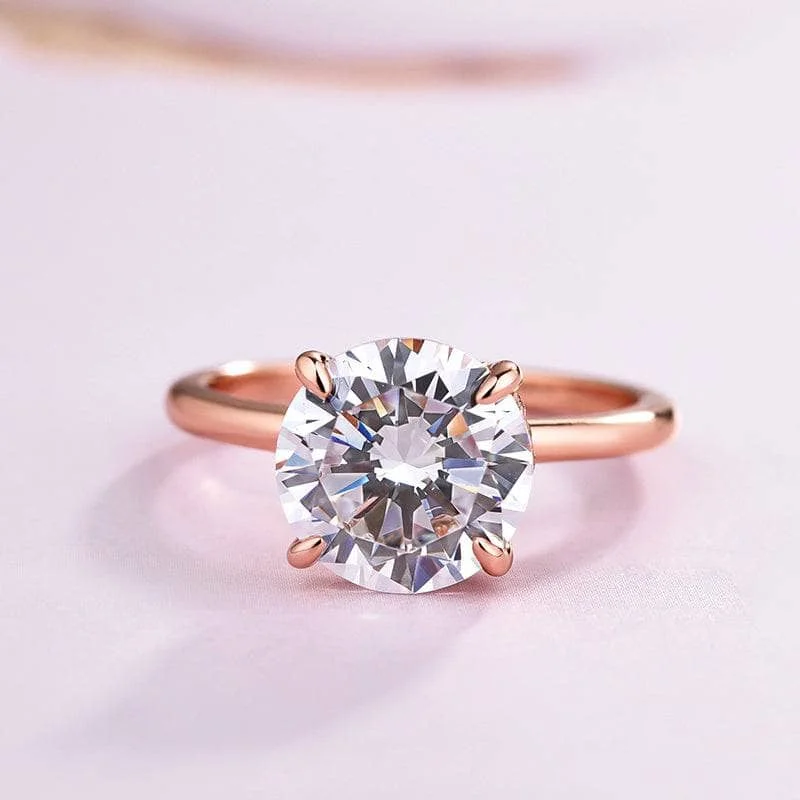 gemstone engagement rings for women -Elegant Rose Gold Round Cut 4 Prong Engagement Ring