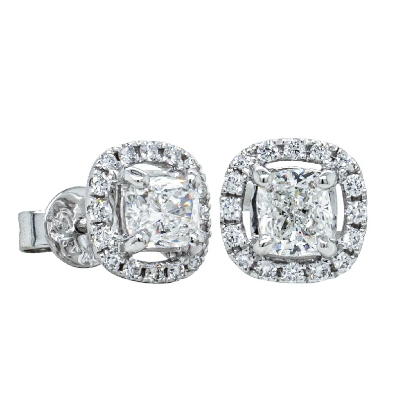 custom gold earrings for women -Deja Vu 18ct White Gold 1.00ct Diamond Cluster Stud Earrings