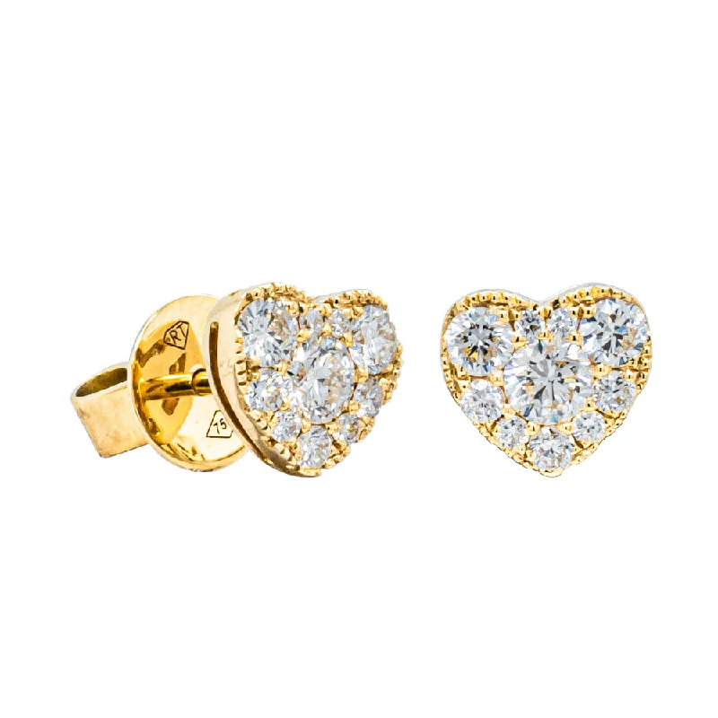 timeless earrings for women -18ct Yellow Gold .63ct Diamond Heart Studs