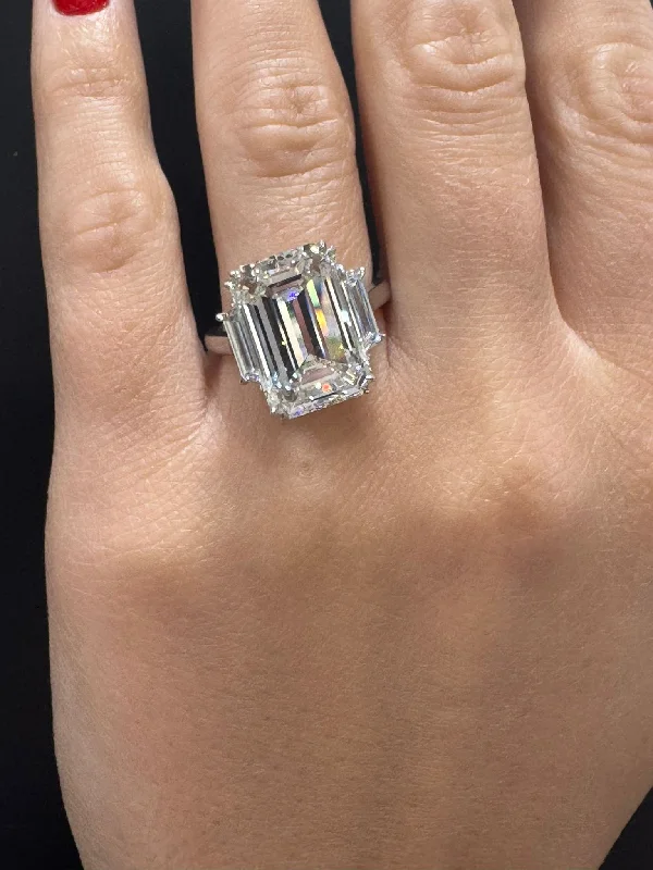 stackable rings for women -Henley 12 Carat Emerald Cut Diamond Engagement Ring in Platinum. GIA Certified