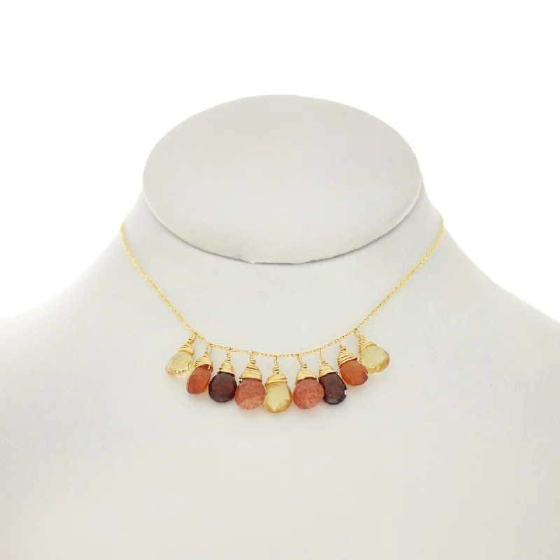 layered chain necklaces for women -Sandalwood - Various Garnets, Citrine, Sunstone, Drops Necklace