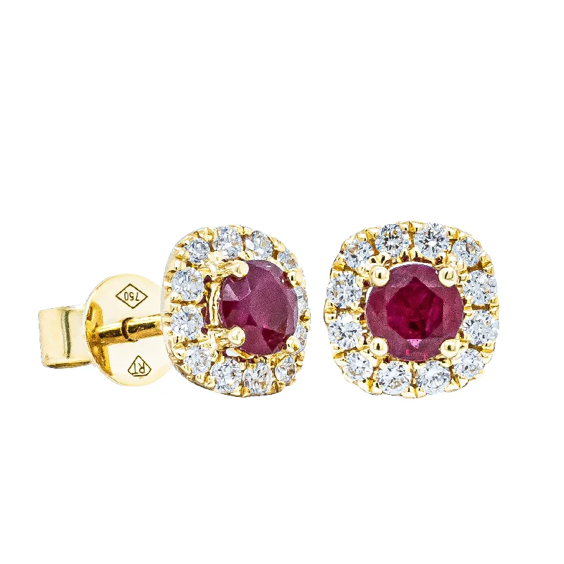 luxury earrings for women -18ct Yellow Gold .47ct Ruby & Diamond Earrings