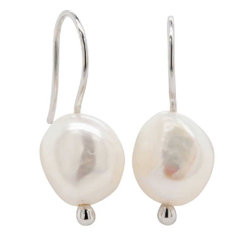 women’s vintage drop earrings -9ct White Gold Baroque Freshwater Pearl Drop Earrings