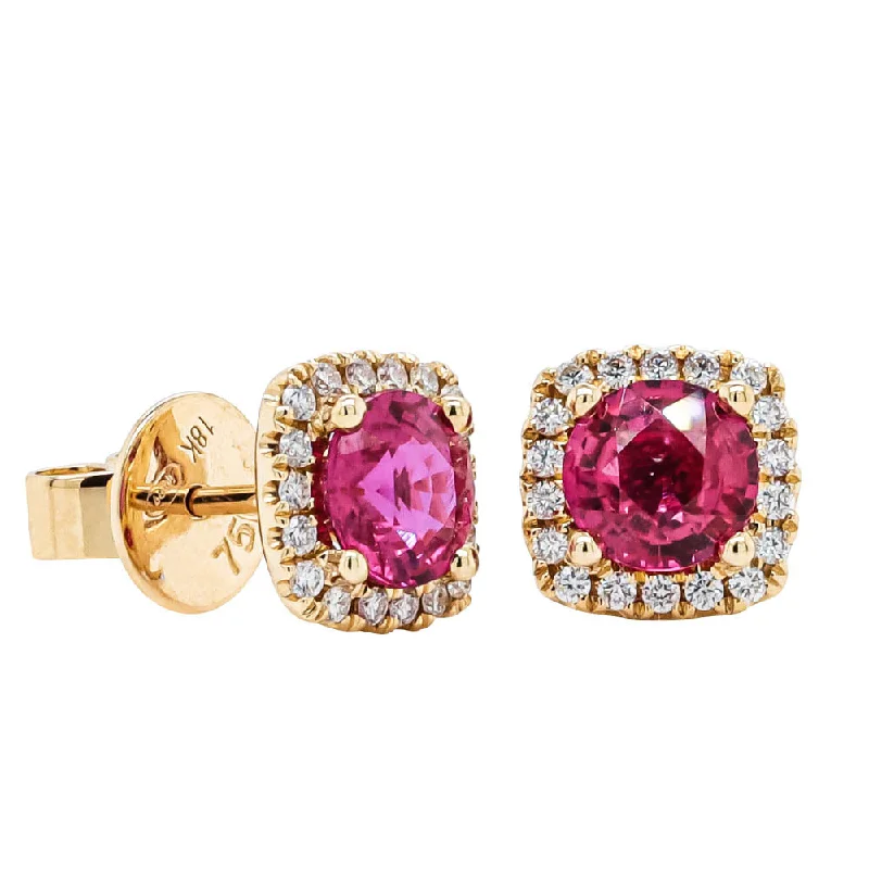 gold plated earrings -18ct Yellow Gold 2.00ct Ruby & Diamond Peony Stud Earrings