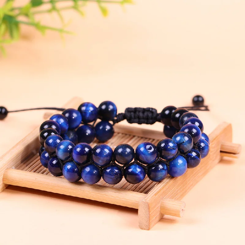 bohemian bracelets for women -Blue Tiger Eye Dual Courage Beaded Bracelet