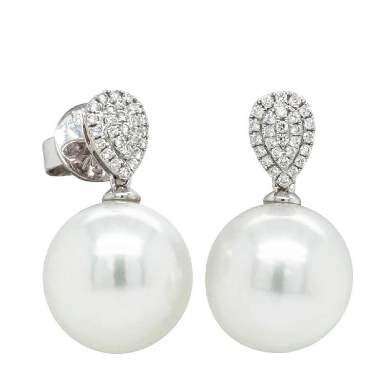 bohemian earrings for women -18ct White Gold 12.3mm South Sea Pearl & Diamond Aegean Earrings