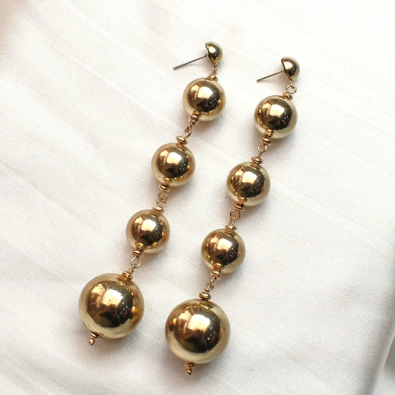 sleek hoop earrings for women -TFC Bold Bead Gold Plated Long Dangler Earrings