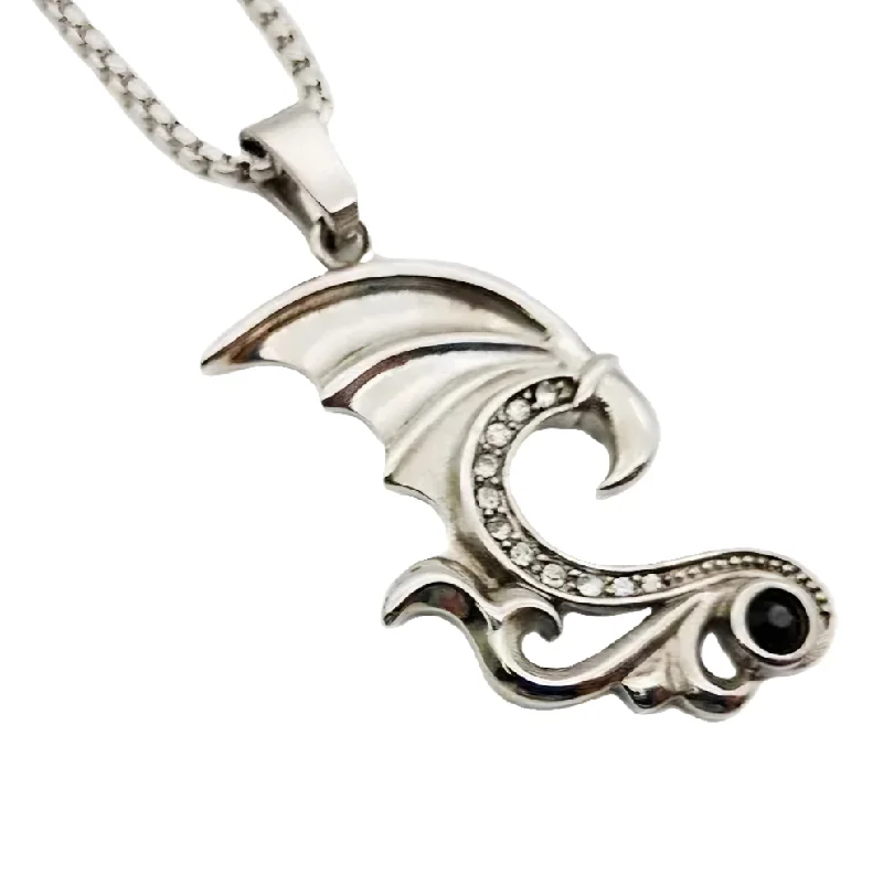 layered necklaces for women -Stainless Steel Dragon Wing Pendant Necklace