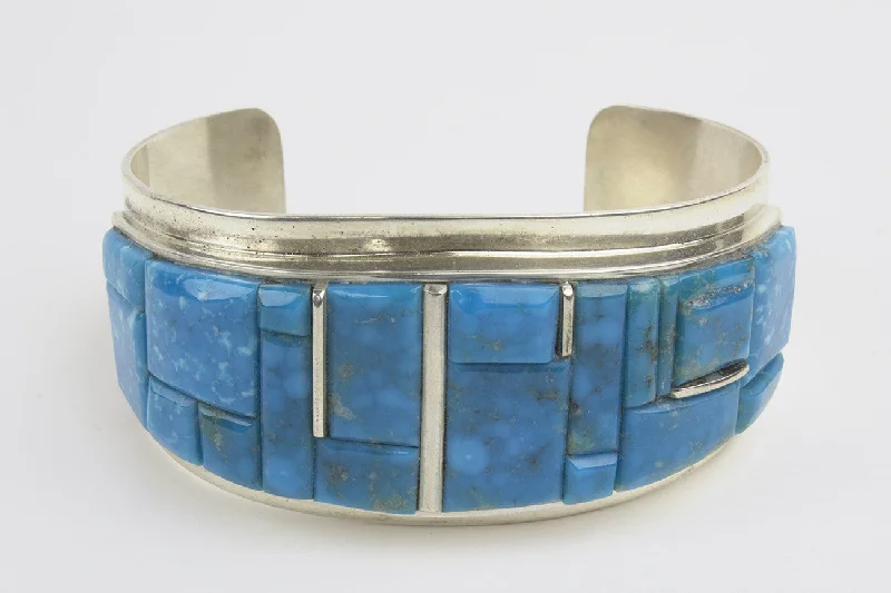 designer bangles for women -Navajo Cobbled Inlay Turquoise Cuff Bracelet by Harold Smith