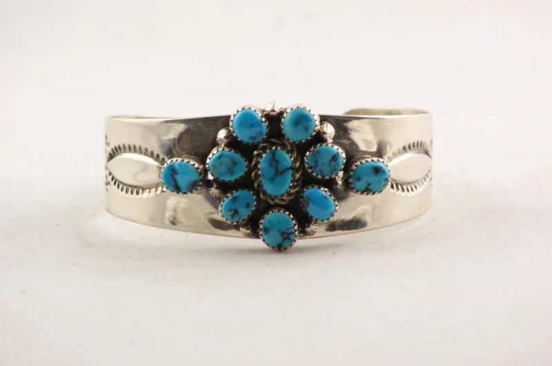 trendy bangles for women -Navajo Clusterwork Turquoise Cuff Bracelet by Leonard Chee