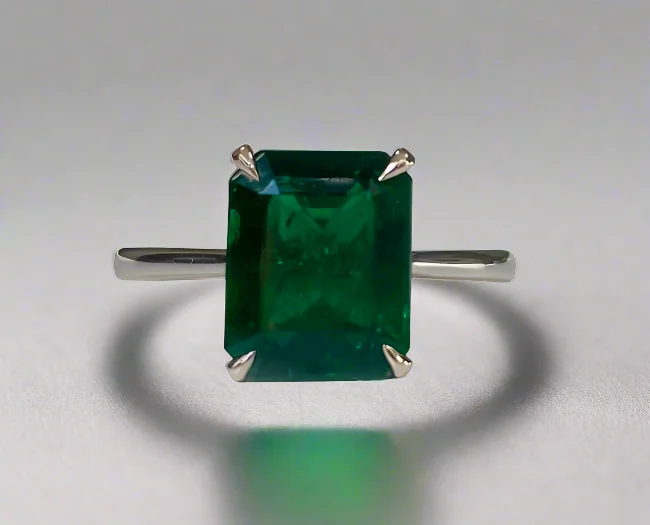 custom-made rings for women -Lani 2.77 Carats Emerald Cut Emerald Gemstone Solitaire Ring in 18K White Gold By Mike Nekta NYC