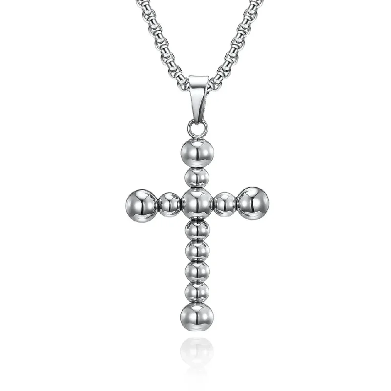 women’s pearl pendants -Stainless Steel Beaded Cross Pendant Necklace