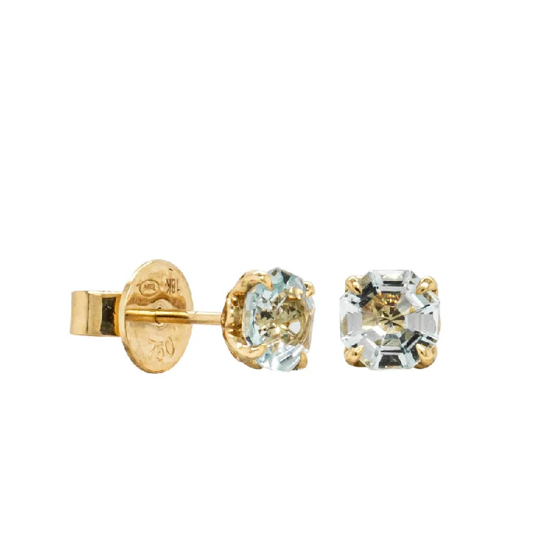 trendy statement earrings for women -18ct Yellow Gold Aquamarine Octavia Stud Earrings