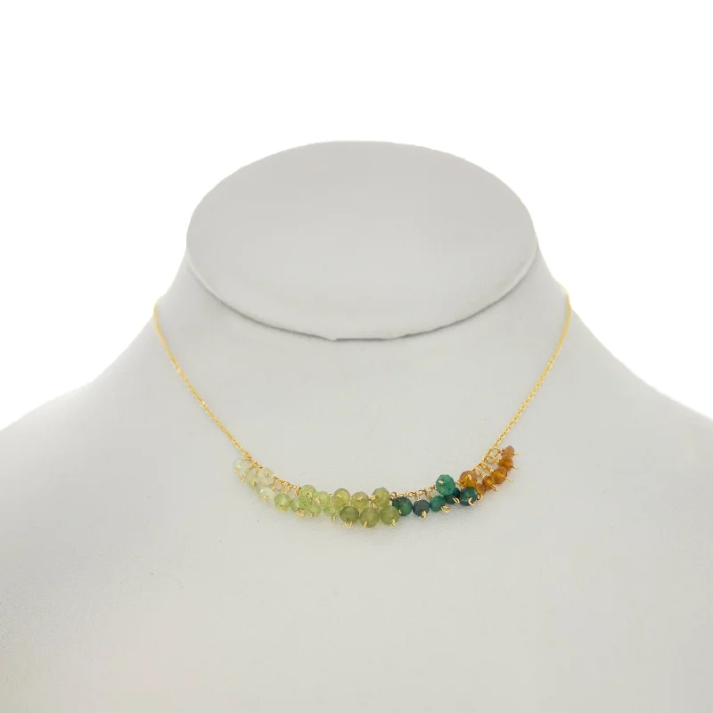 geometric necklaces for women -Cedar Green - Mandarin Garnet, Emerald, Vesuvianite, Peridot, Prenite dangle Necklace