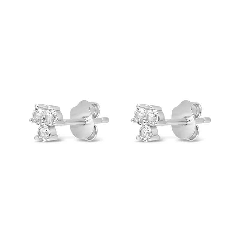 simple stud earrings for women -TRIPLE BOND FLOWER SHAPED STUD SILVER EARRING