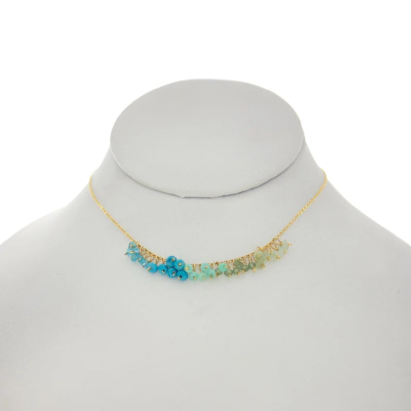 trendy gold necklaces for women -Arizona Blue - Light Blue Green Rondelles Dangle Necklace