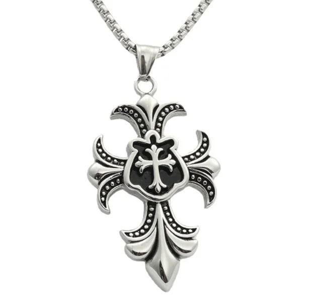 stacked necklaces for women -Stainless Steel Victorian Cross Pendant Necklace