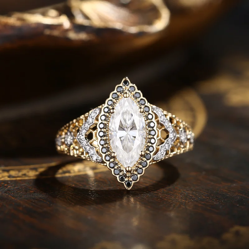 two-tone engagement rings -Marquise Vintage Inspired Moissanite Two-Tone Engagement Ring