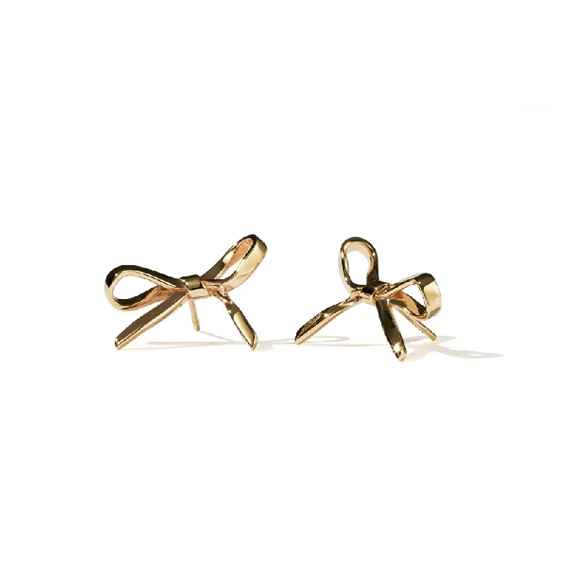 gold stud earrings for women -Meadowlark Bow Earrings Medium - Gold Plated