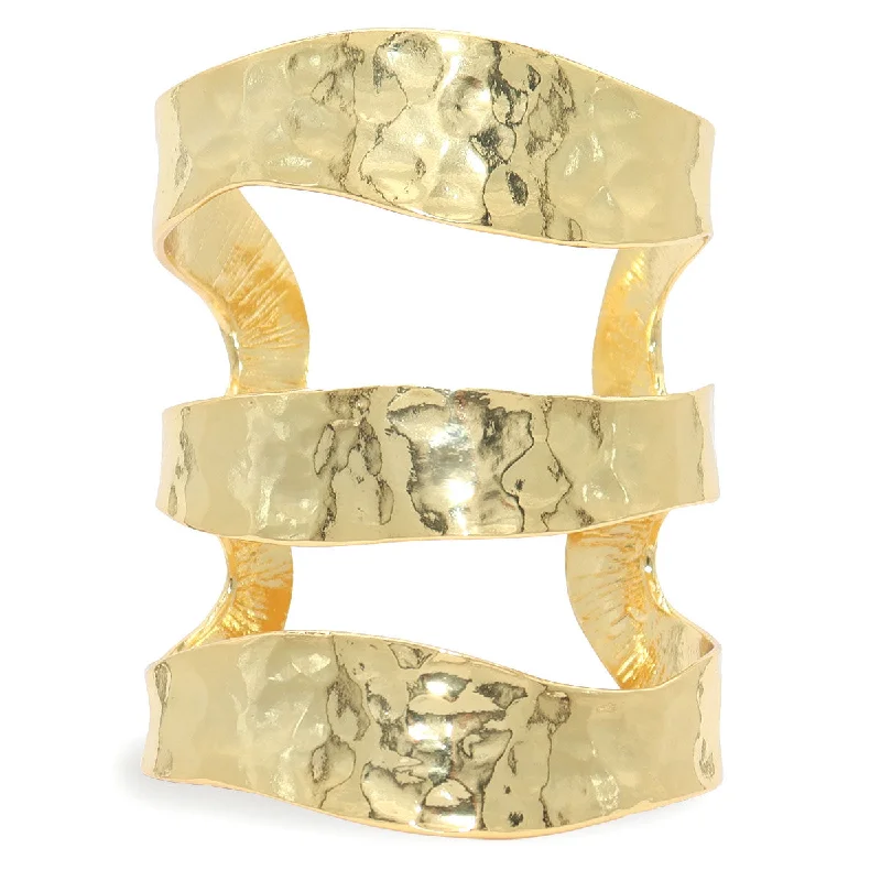 wide bangles for women -Three Row Cuff Bracelet