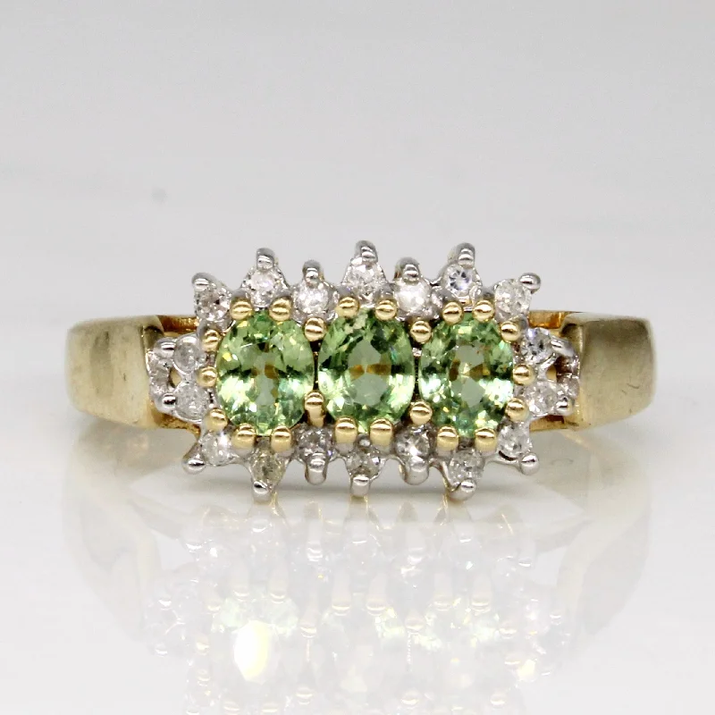 vintage gemstone rings for women -Mint Green Sapphire & Diamond Ring | 0.45ctw, 0.09ctw | SZ 6.5 |