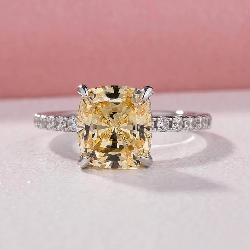 simple engagement rings for women -3.0 Carat Cushion Cut Yellow Sapphire Engagement Ring