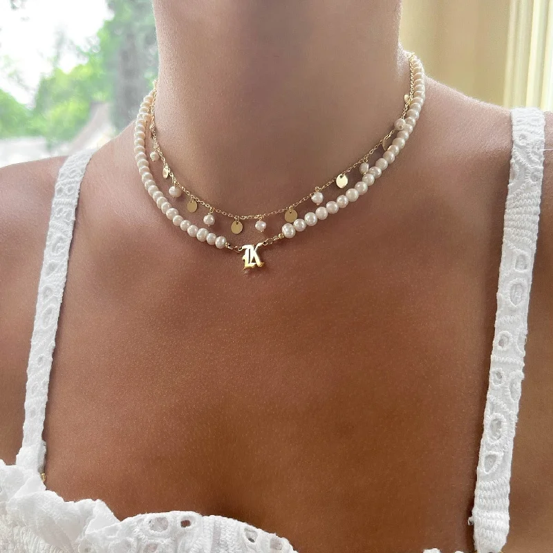 fashion necklaces for women -Pearl Old English Initial Necklace