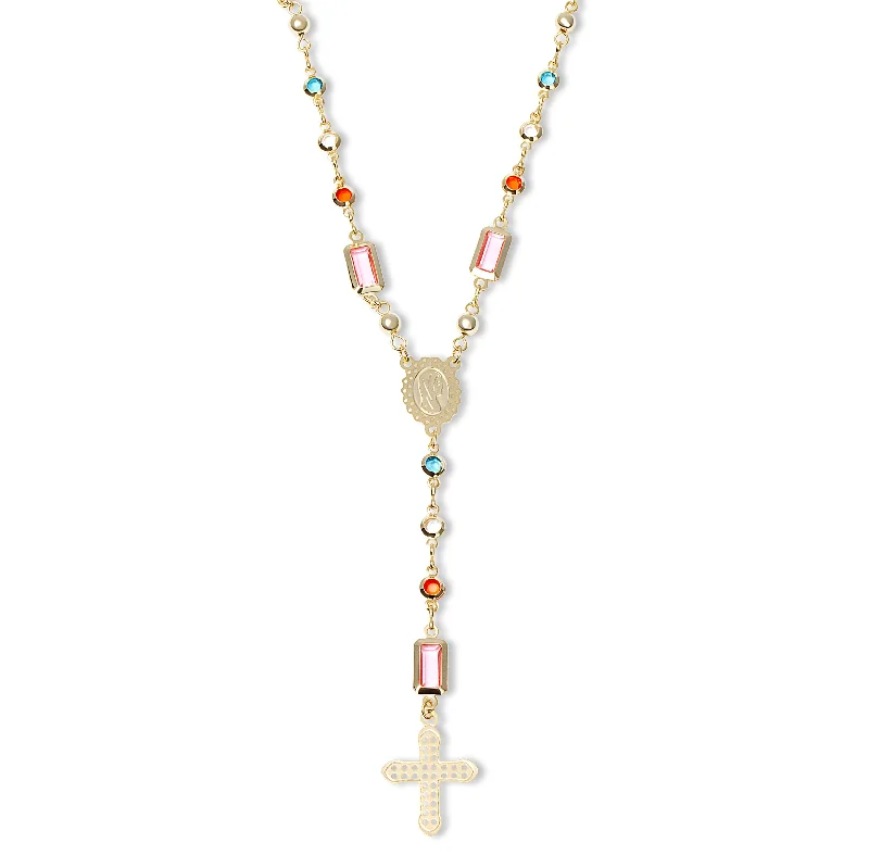 silver pendant necklaces for women -THE MULTICOLOR ROSARY DROP NECKLACE