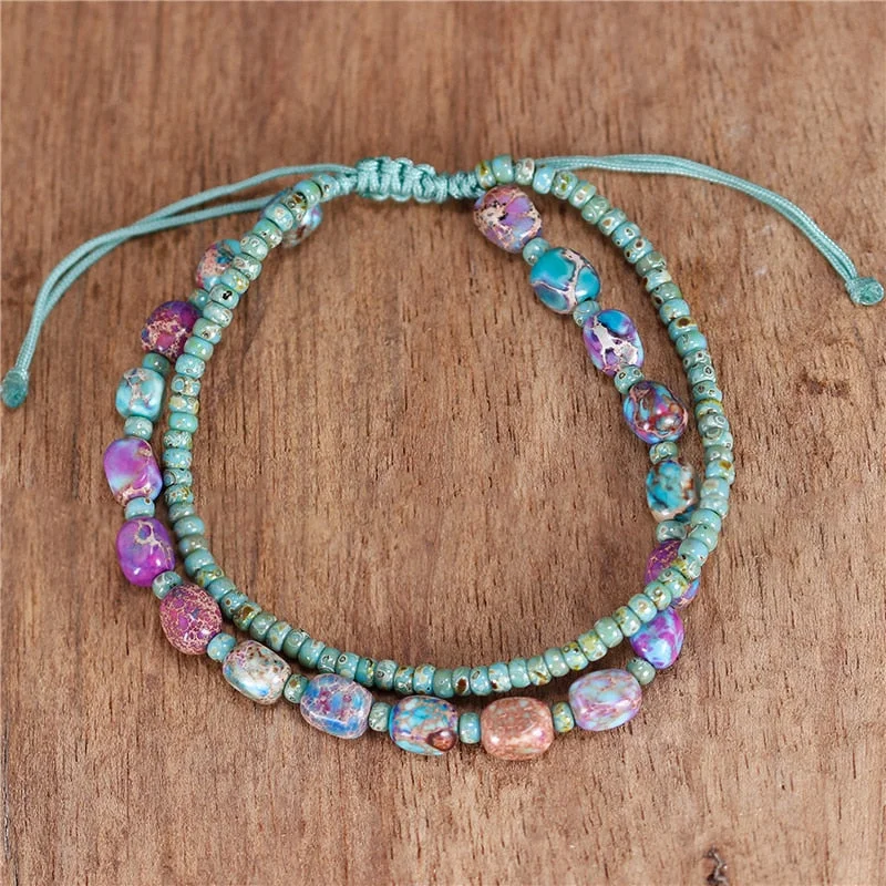 bridal bangles for brides -Bohemian Jasper Beaded Bracelet Set