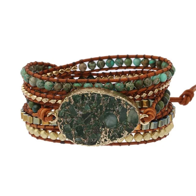 women’s charm bracelets -Moss Agate Gaia Wrap Bracelet