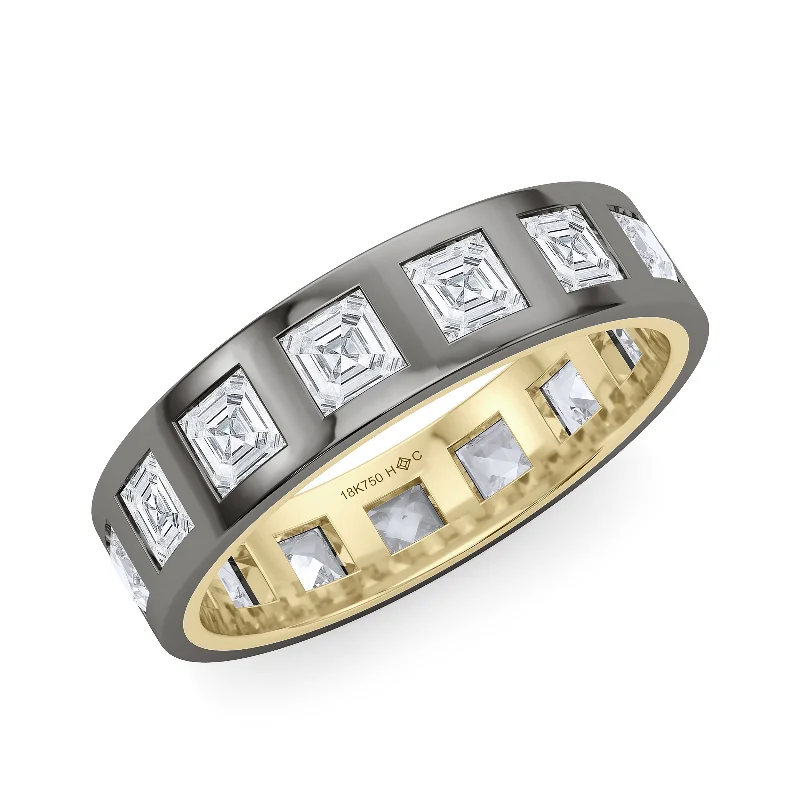 unique rings for women -Mixed Metal Men's Asscher Cut Diamond Band