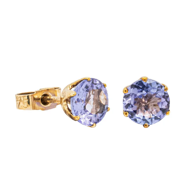 silver stud earrings for women -Deja Vu 9ct Yellow Gold Tanzanite Stud Earrings