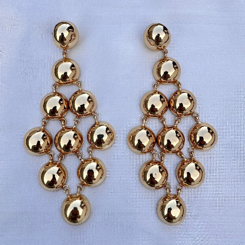 romantic earrings for women -TFC Bold Bead Net Gold Plated Dangler Earrings