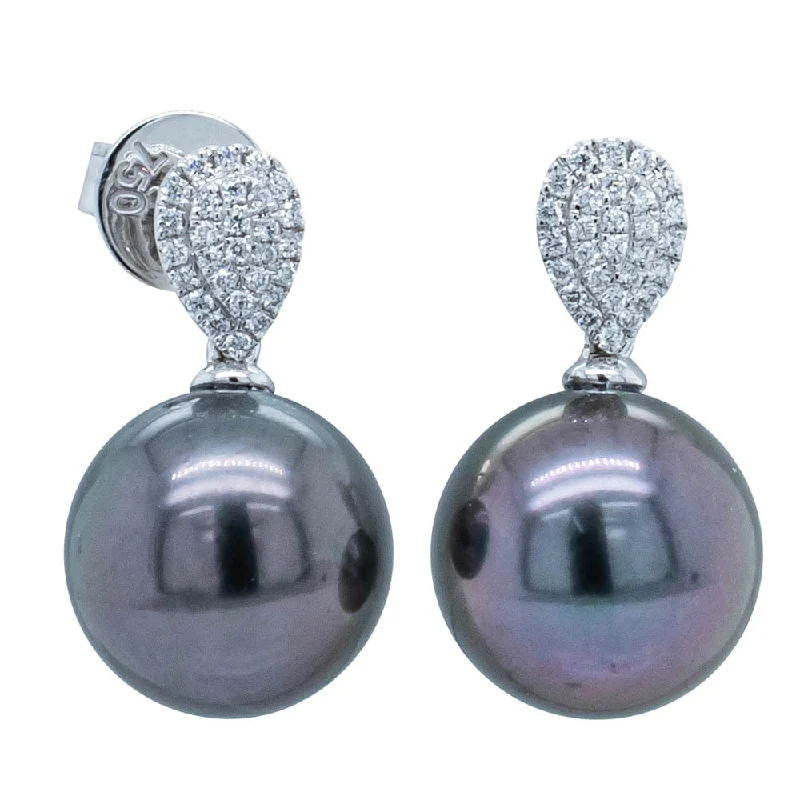 silver hoop earrings for women -18ct White Gold Tahitian Pearl & Diamond Aegean Earrings