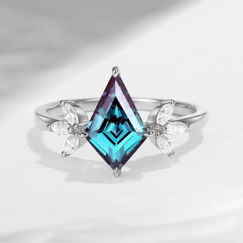 vintage inspired diamond engagement rings -Unique Kite Shaped Lab Alexandrite Butterfly Engagement Ring