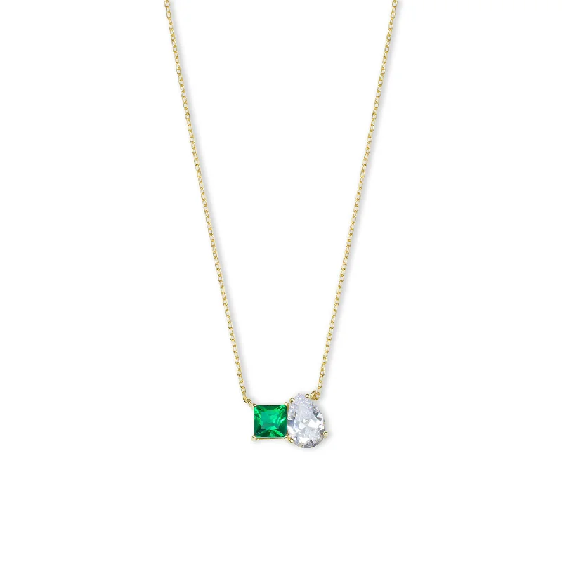 designer name necklaces for women -THE GREEN EMERALD CUT PEAR NECKLACE