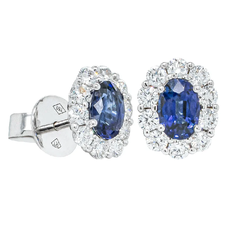 trendy earrings for parties -18ct White Gold 1.07ct Sapphire & Diamond Earrings