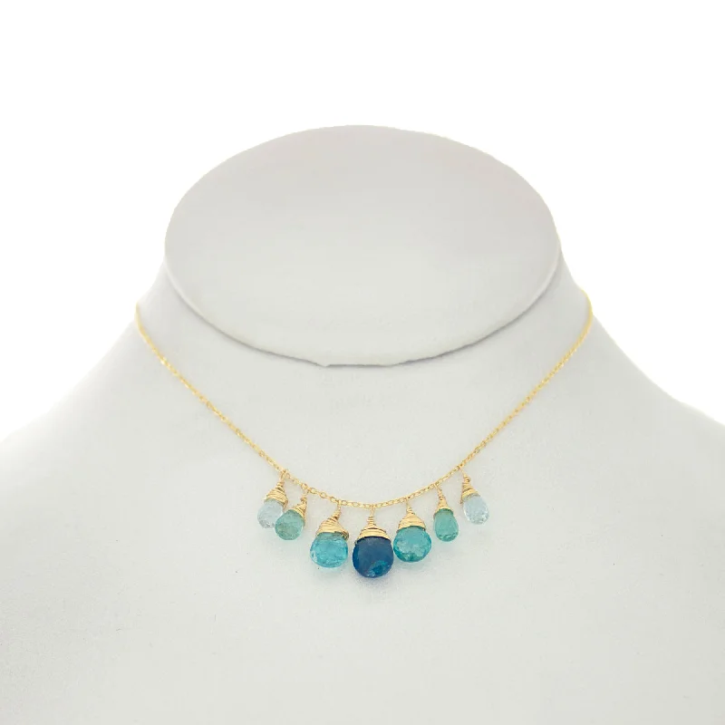 crystal necklaces for women -Peacock Blue - Apatite, Topaz, Aquamarine Drops Necklace