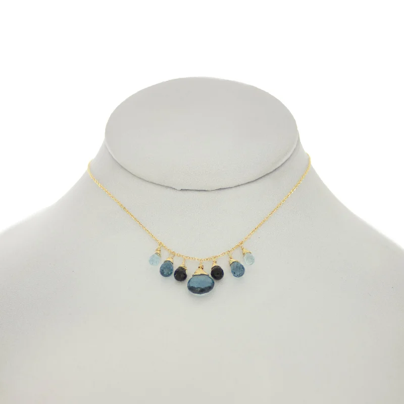 delicate crystal necklaces for women -Shades of Blues/Black  - London Blue Topaz, Black Onyx Drop Dangle Necklace